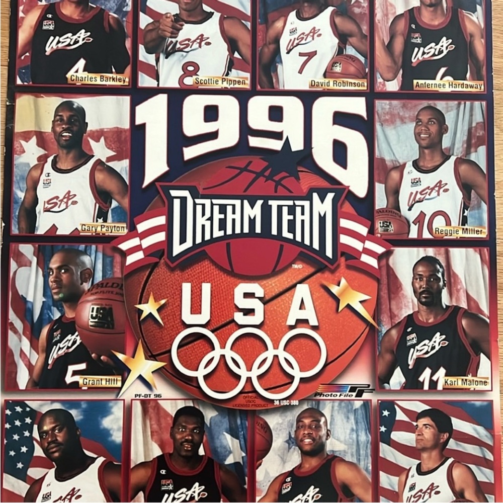 Olympics 1996 Dream Team USA Basketball NBA Poster Shaquille O'Neal vintage